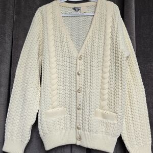 Sears Cream Cable-Knit Button Cardigan - vintage